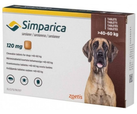 Simparica жевательные таблетки против блох и клещей для собак, 1 таб
