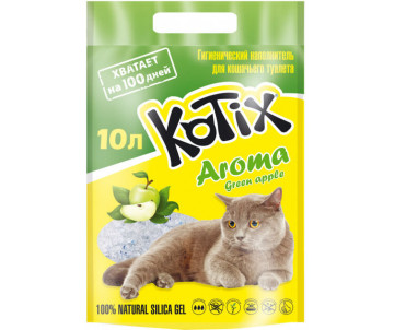 Kotix Силикагелевый наполнитель для кошачьего туалета зелёное яблоко