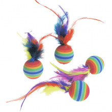 Flamingo RAINBOW BALLS яркая игрушка для кошек, мяч с перьями
